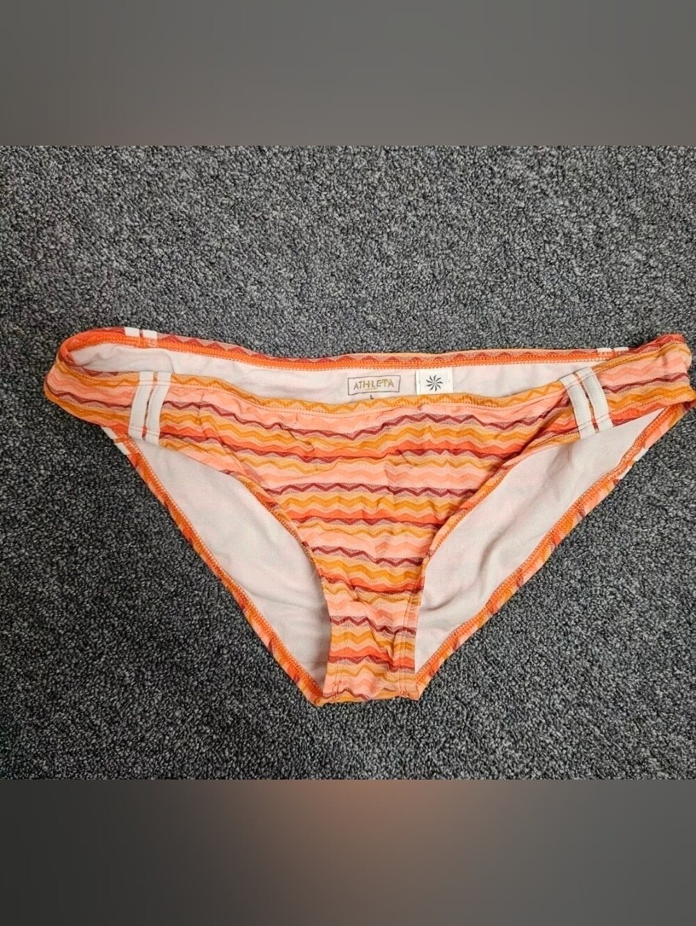 Athleta Ripple Ebb Tide Bikini Bottom Orange Print - Size L